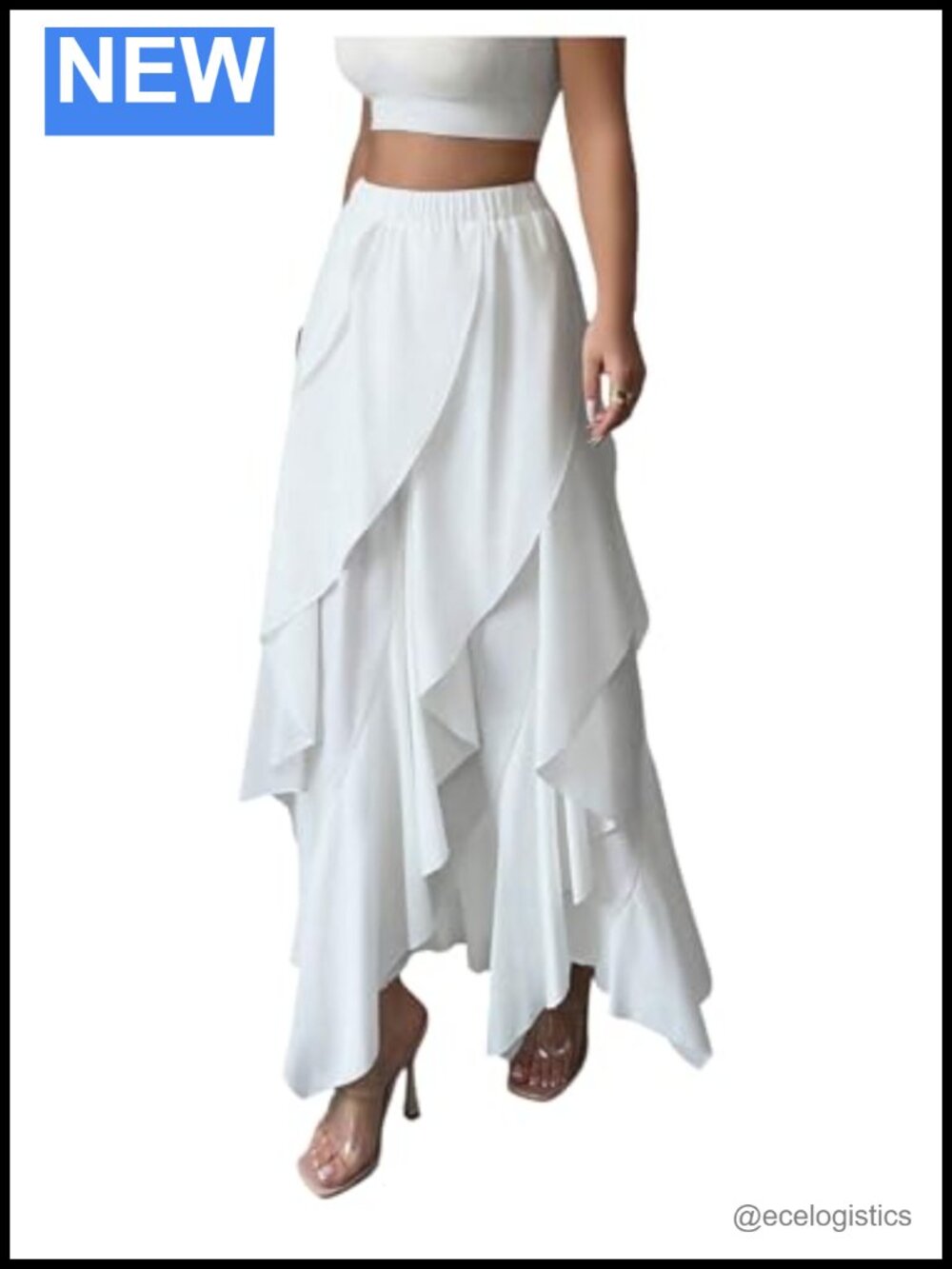 MakeMeChic Women's Ruffle Long Skirt Elastic High Waist Flowy Fairy Maxi Skirts